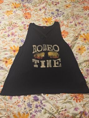 Rock & Roll Cowgirl Black Tank with Rodeo Sunset Sunglasses Graphic